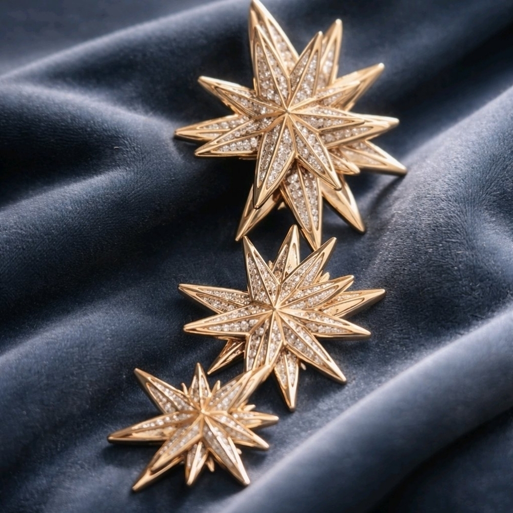 Swarosvki Gold Starburst Earrings Brooch Set